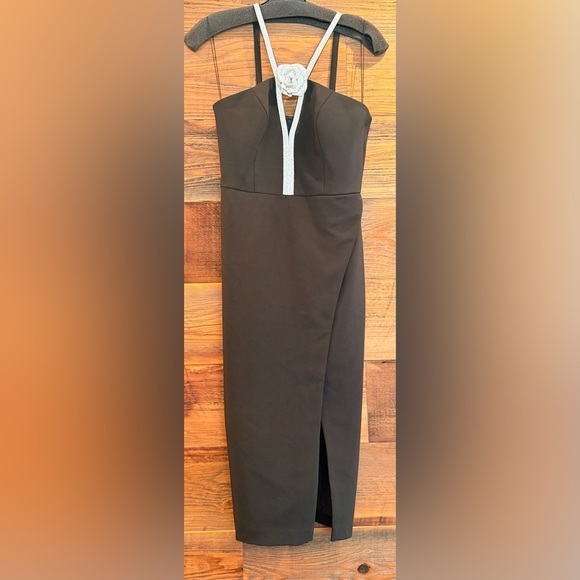 Liv Foster Black Midi Dress with Rhinestone & Cut Out Detailing NWT - Picture 7 of 16